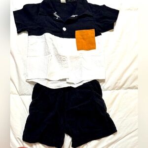 Black and White Shirt with Orange Pocket and Shorts Set